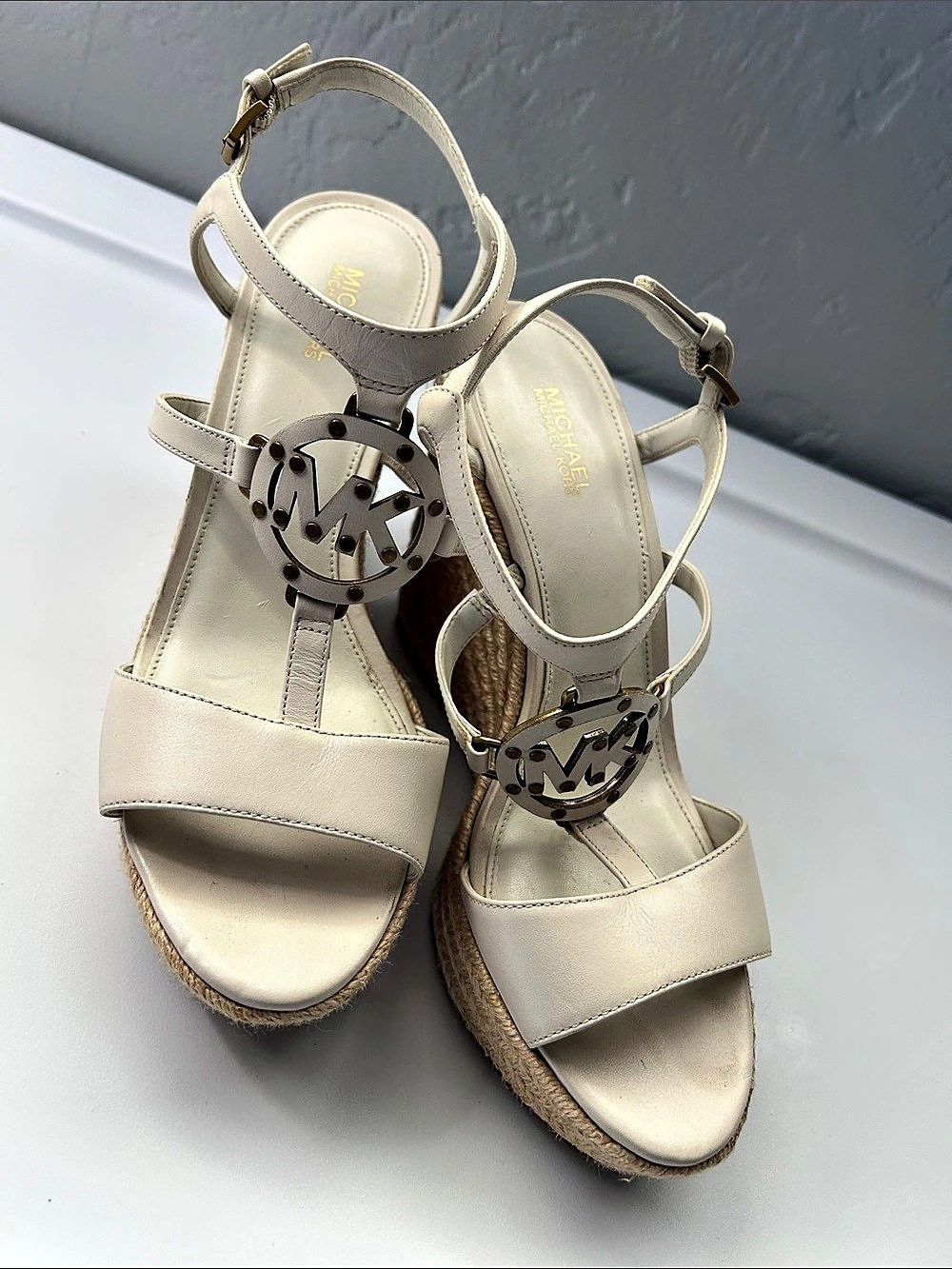 Michael Kors Leather Wedge Sandals in Cream US 8M